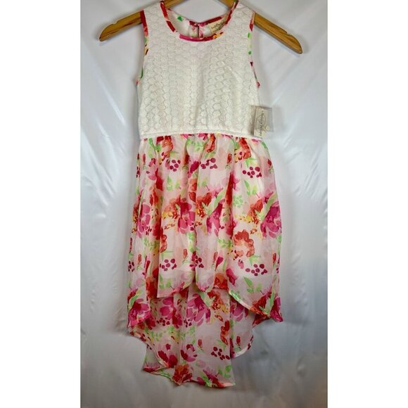 Bobbie Brooks Pink Floral High Low Easter Sleeveless Dress Girls Small 6/6X New - Picture 1 of 7